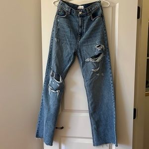 Zara high rise wide leg distressed jeans
